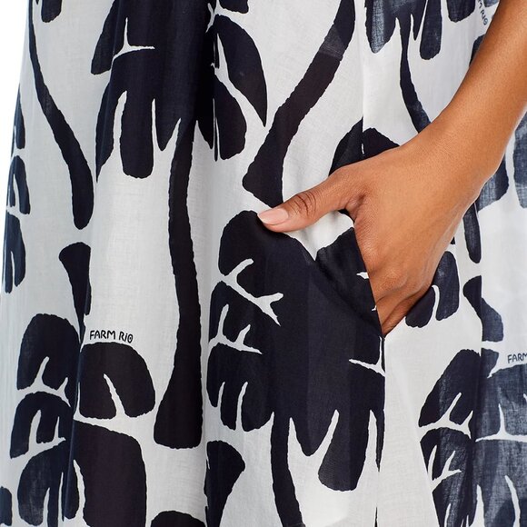 FARM RIO ~ Coconut Tree Print Cotton Maxi Swim Cover-Up Oversized - Picture 5 of 5
